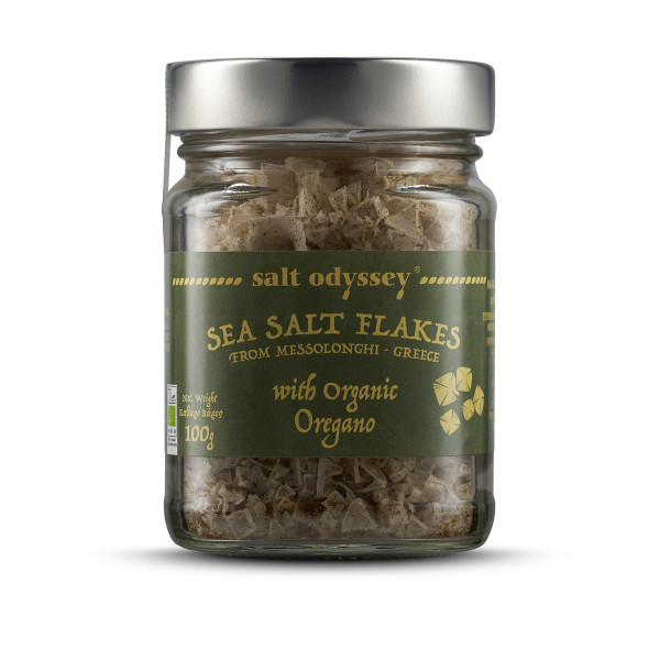 Salzflocken mit Oregano 100g Glas Salt Odyssey